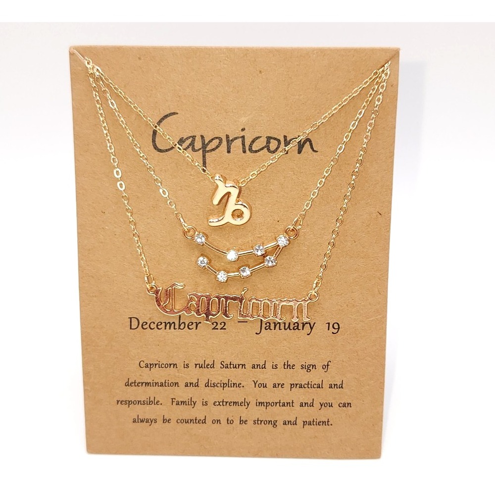 Capricorn Zodiac Layered Necklace Set Gold Crystal Constellation 3‎ Piece